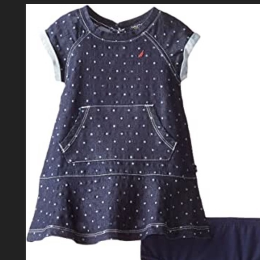 Preppy Nautica Kids Blue Soft Denim Polka Dot Dress 3T - Picture 9 of 9